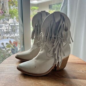 White Fringe Western Ankle Boots